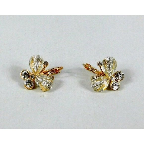 Lever Back Butterfly Earrings Glitter Rhinestones Gold Tone Backing - Picture 6 of 7